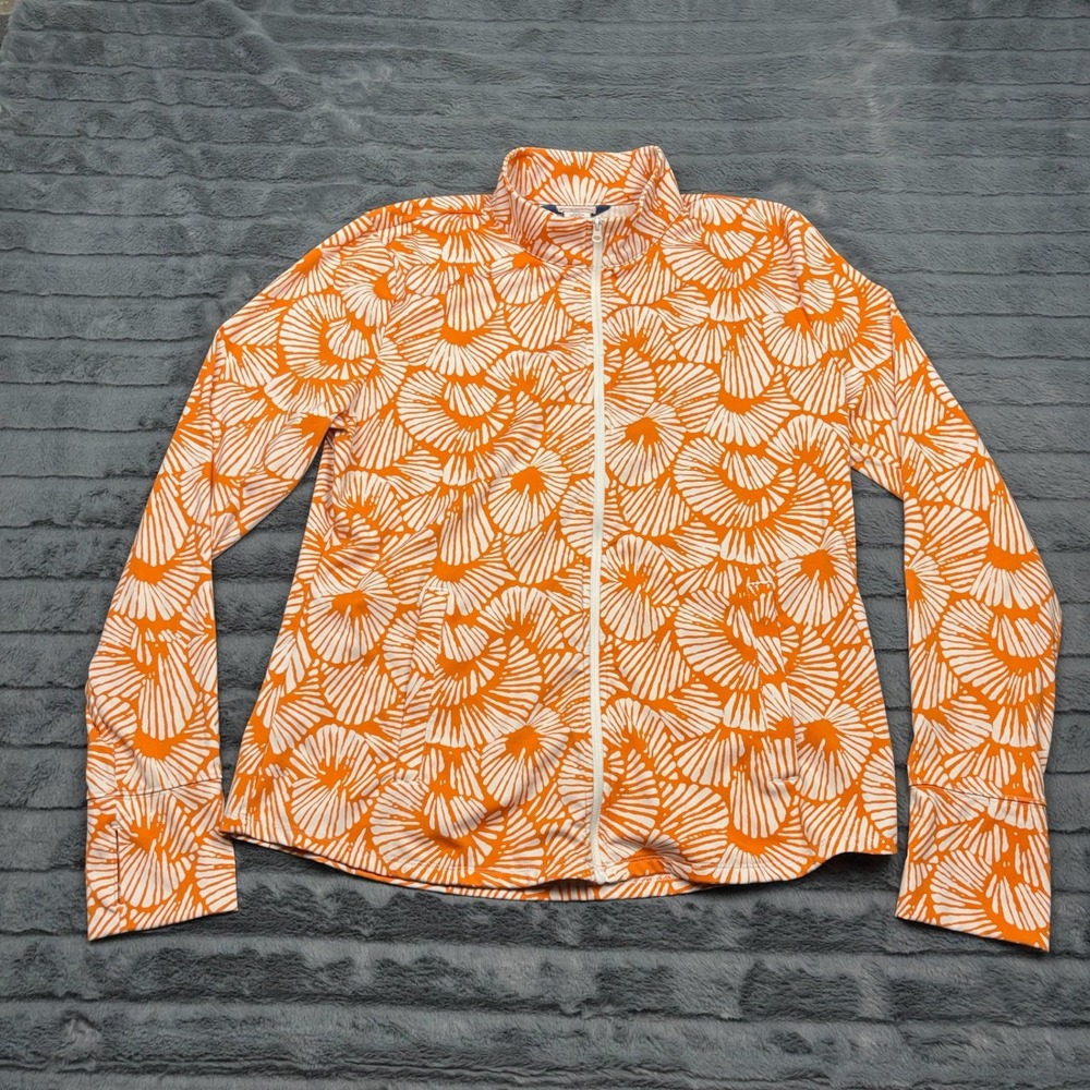 Tommy Bahama Golf Women XL Orange White Tropical Print Full Zip Jacket Thumbhole